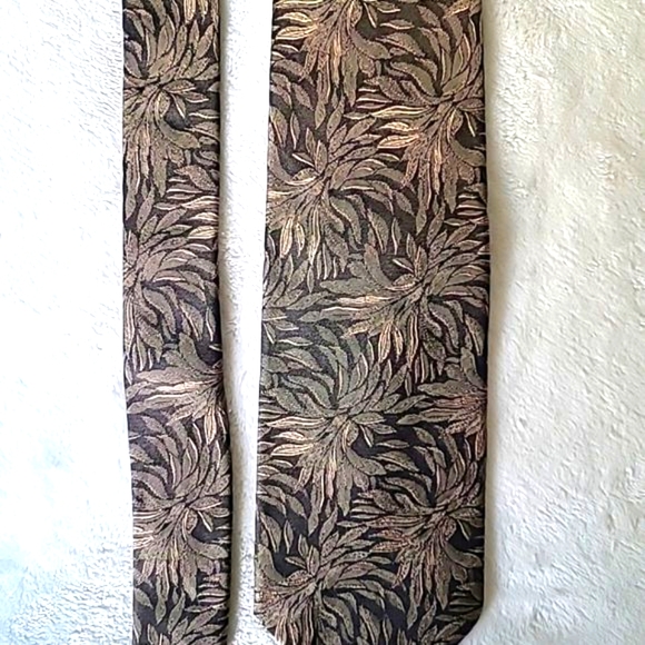 Vintage Givenchy Monsieur Designer Luxury 100% Silk Tie Abstract Palm Brown - Picture 9 of 11